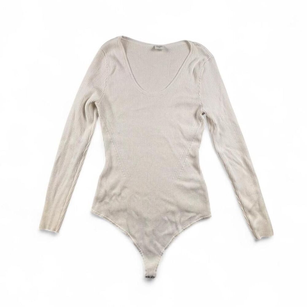 Abercrombie & Fitch Ribbed Bodysuit Womens XL Cream Long Sleeve Scoop Neck